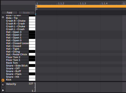 The piano roll with the customized labels